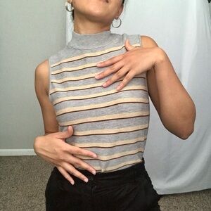 Cara Santana x Nine West Striped Mockneck Sleeveless Sweater Size XL